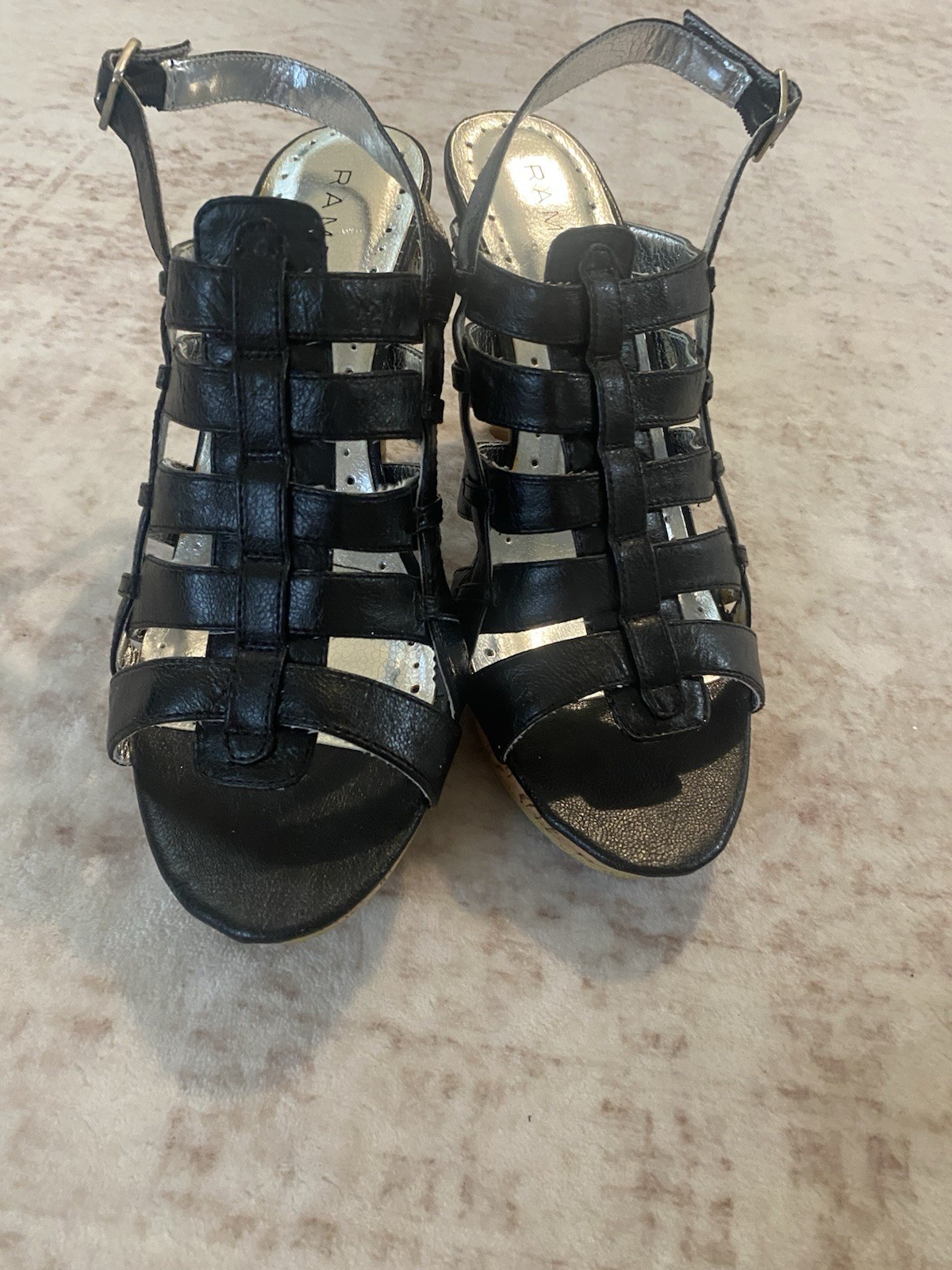 Rampage Women’s Black Suede Strappy Open Toe Ankle Strap Buckle Heel 6.5