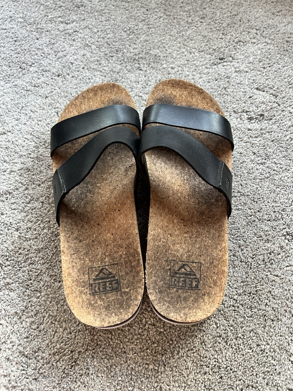 Reef Cushion Vista Hi Size 10 Black Double Strap Platform Slide Sandals
