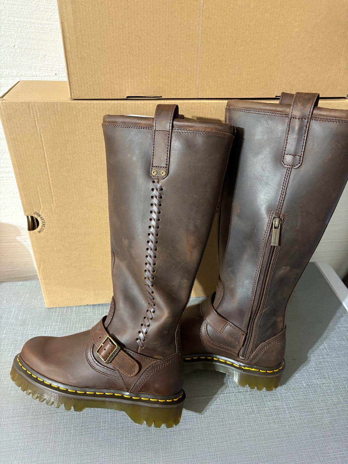 DR. MARTENS ANISTONE KNEE HIGH Orleans Leather Biker Boot MSRP$290 Punk&Timeless
