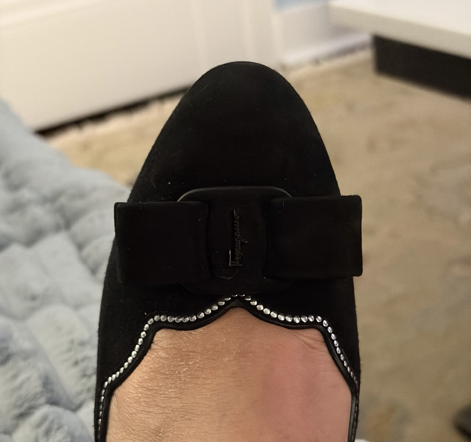 Ferrogamo Women’s Classy Old Money’ Black Suede Pumps Size 7.5 With Silver Trim