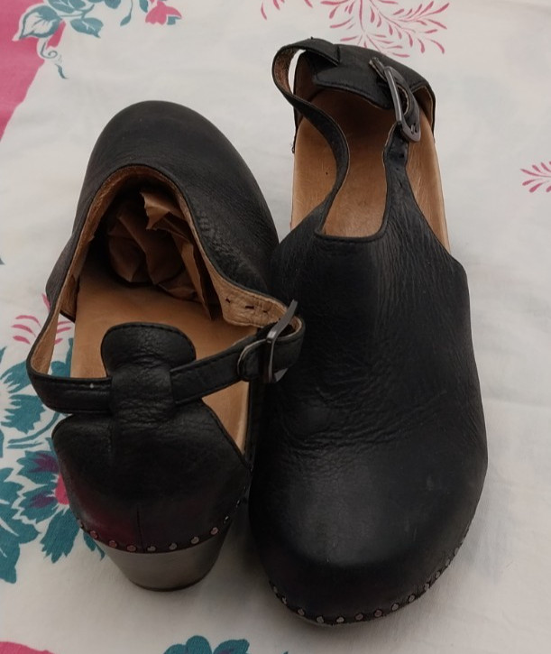 Dansko Black Slip-On Clogs with Adjustable Heel Strap