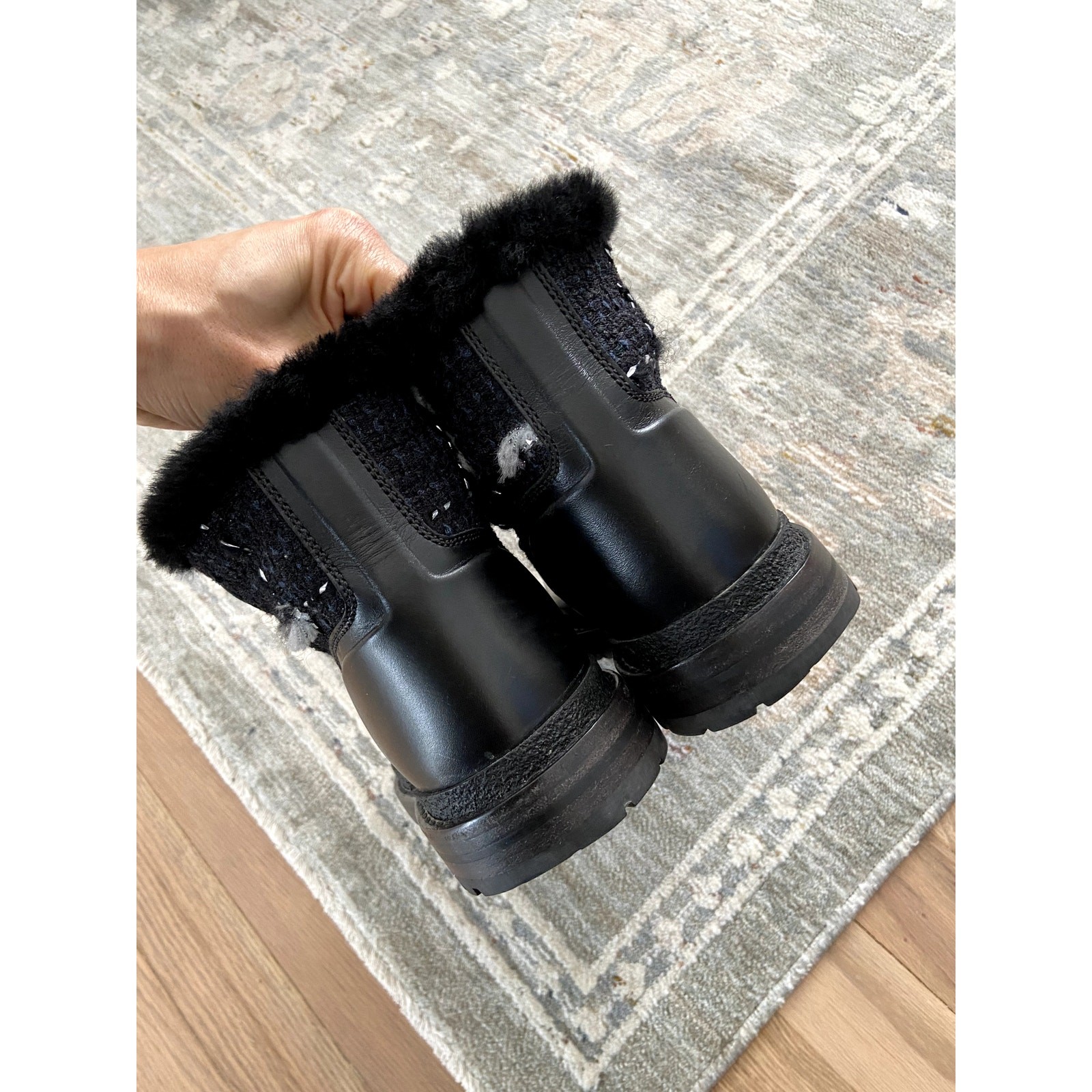 Chanel Tweed Rubber Ankle Short Combat Boots size 37.5