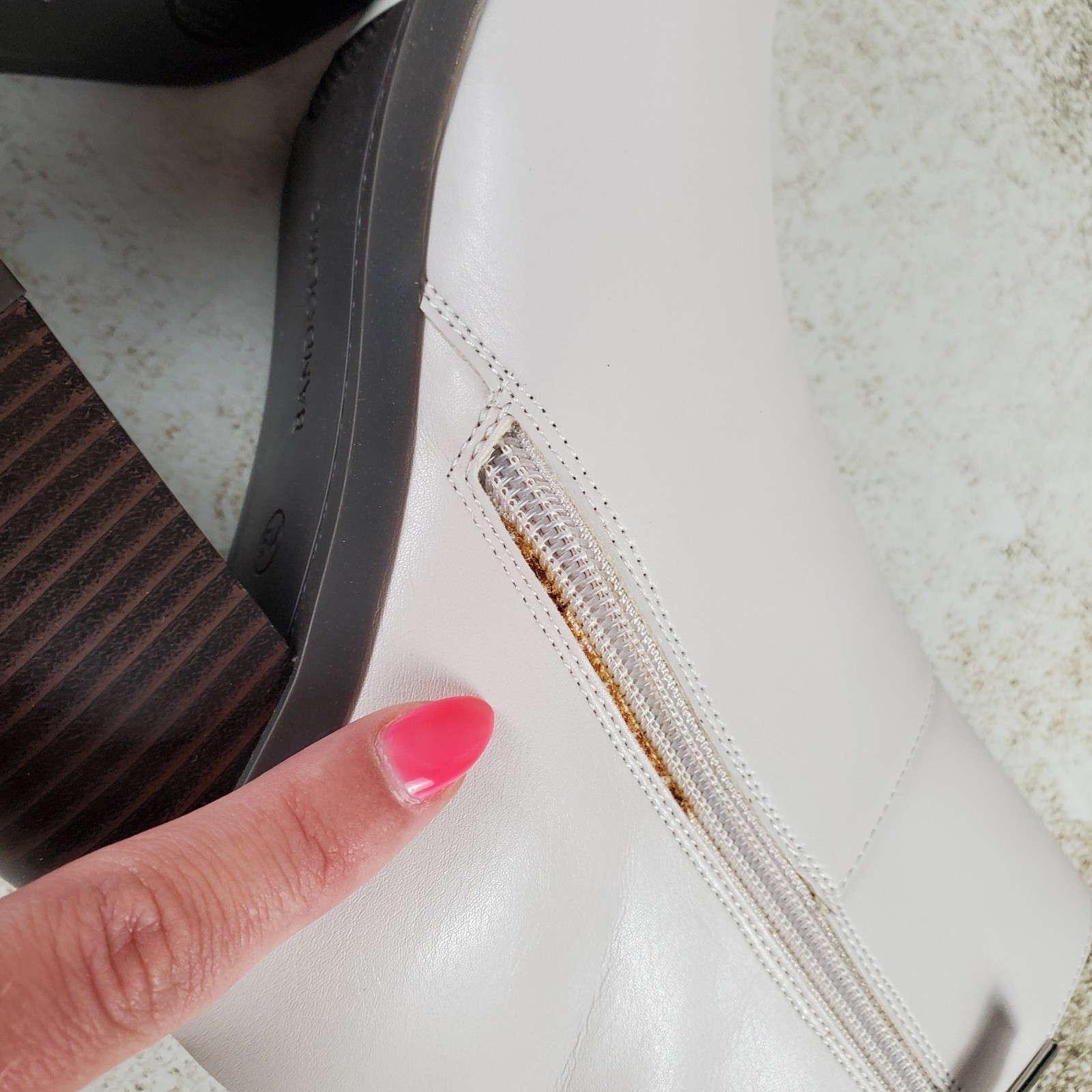 Bandolino Mayi Womens Boots Sz 5 M Cream Leather Side Zip Square Toe Block Heel