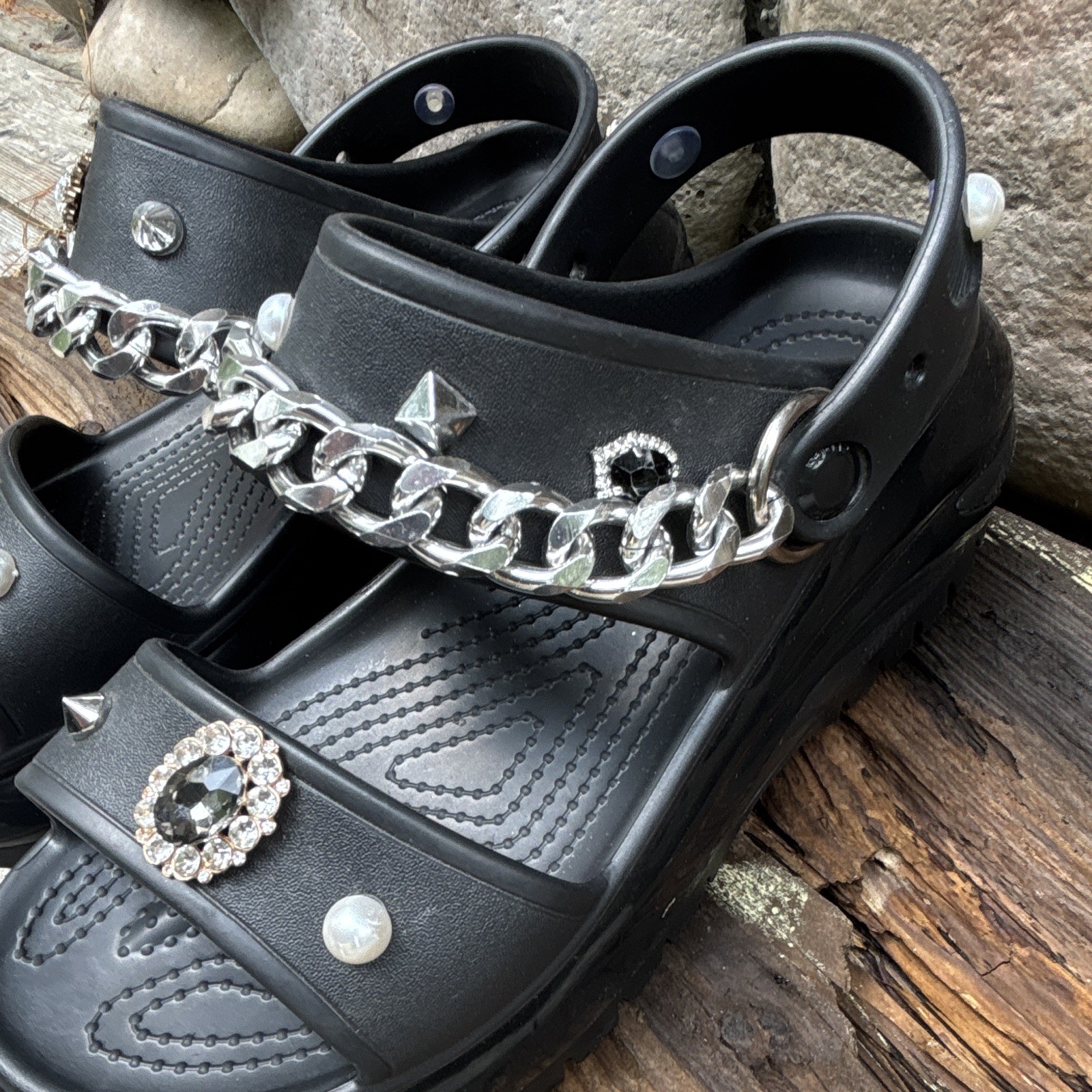 Crocs Mega Crush Platform Sandal Black Custom Jibbitz Unisex Punk Goth Style
