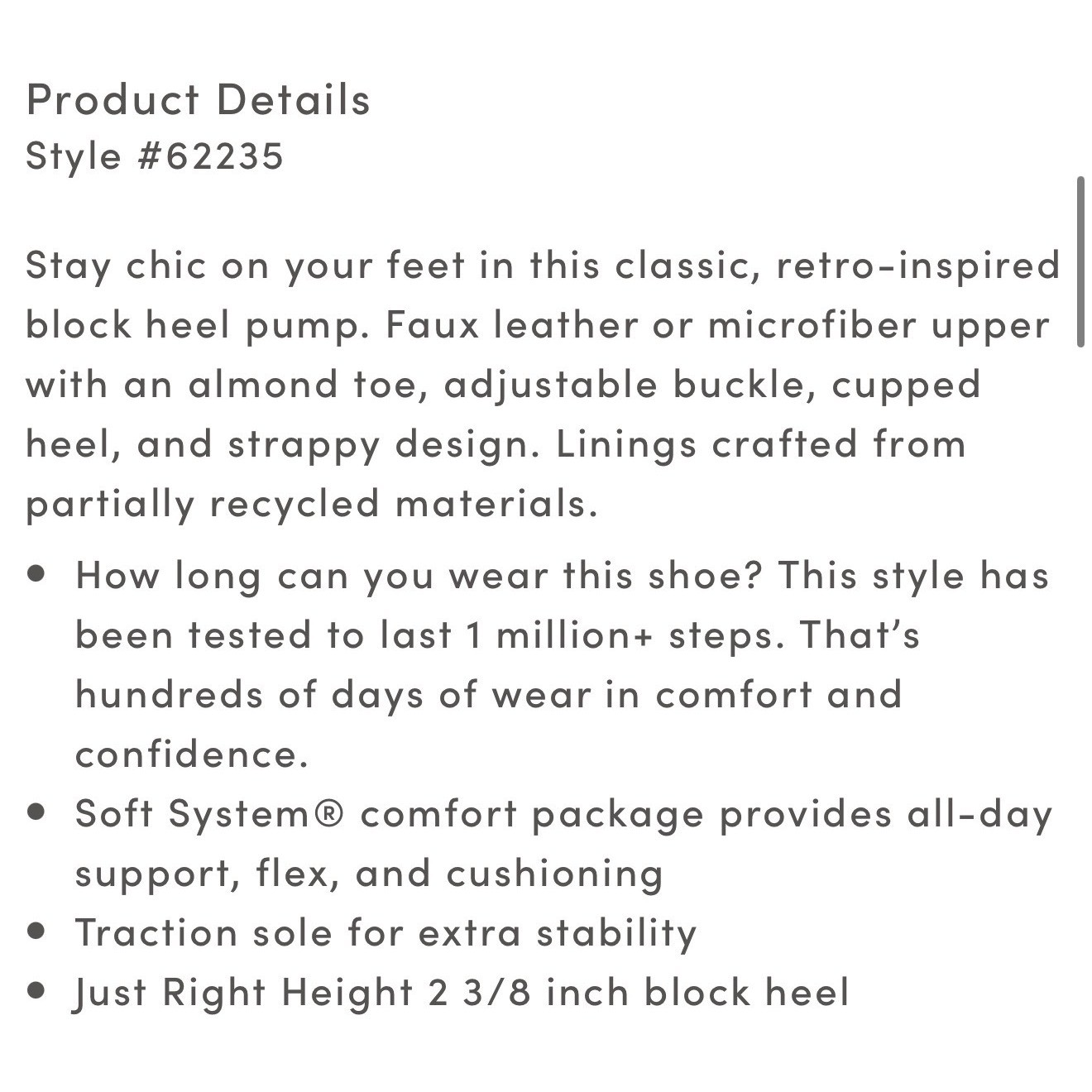 LifeStride Tracy Black Micro Strappy Pump Block Heel Almond Toe Shoes 8.5W wide