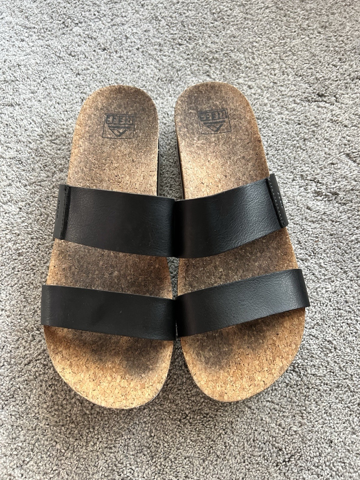 Reef Cushion Vista Hi Size 10 Black Double Strap Platform Slide Sandals