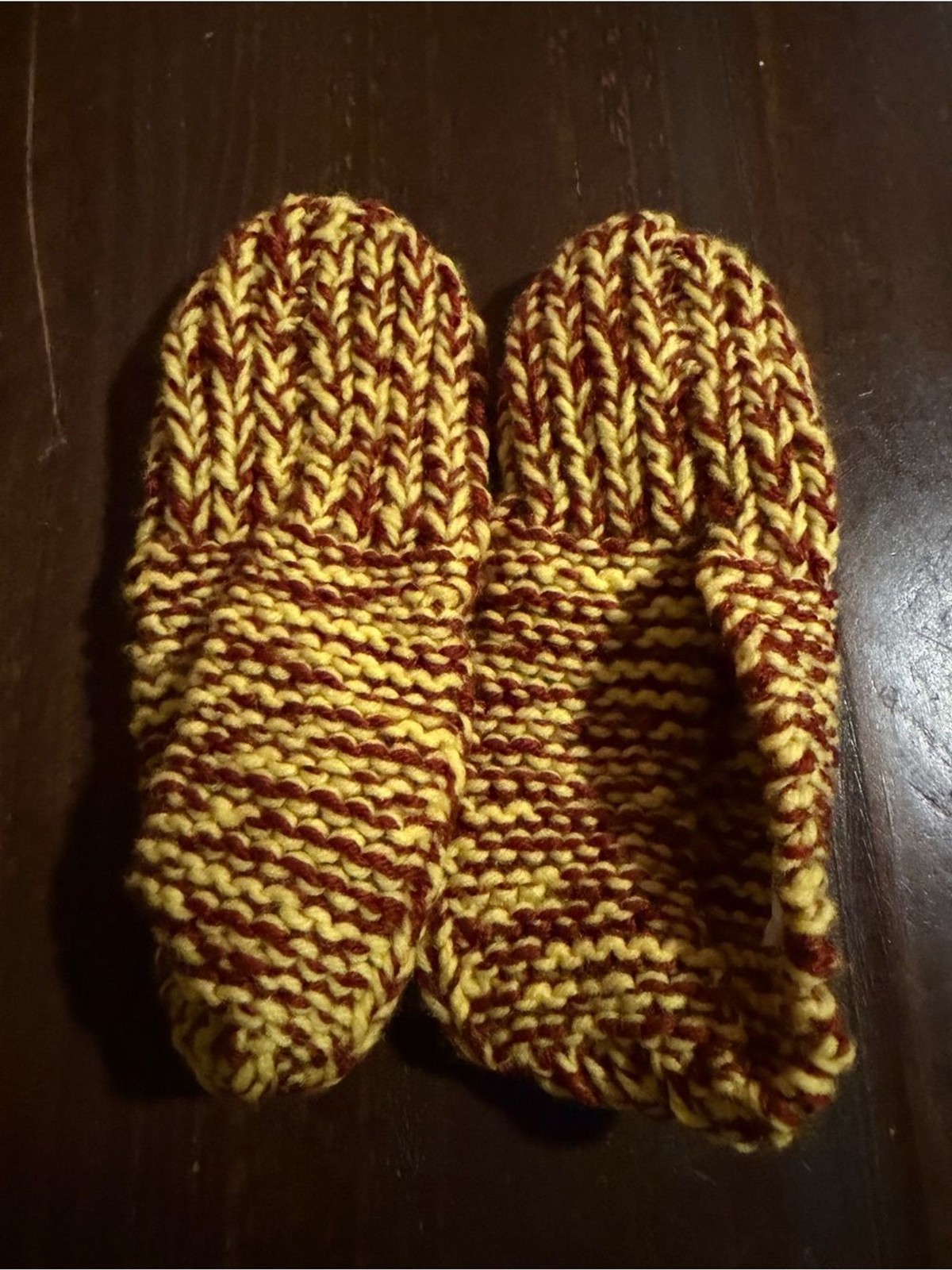Hand-Knit Slipper Sock in Yellow & Maroon