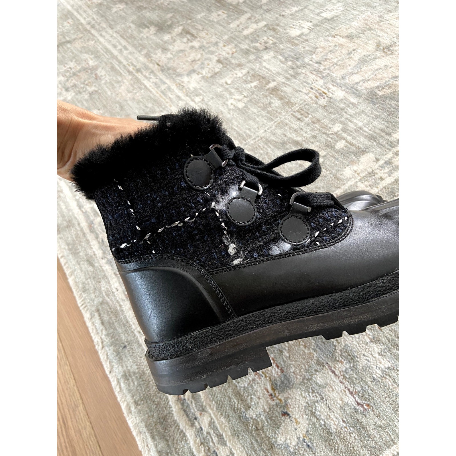 Chanel Tweed Rubber Ankle Short Combat Boots size 37.5
