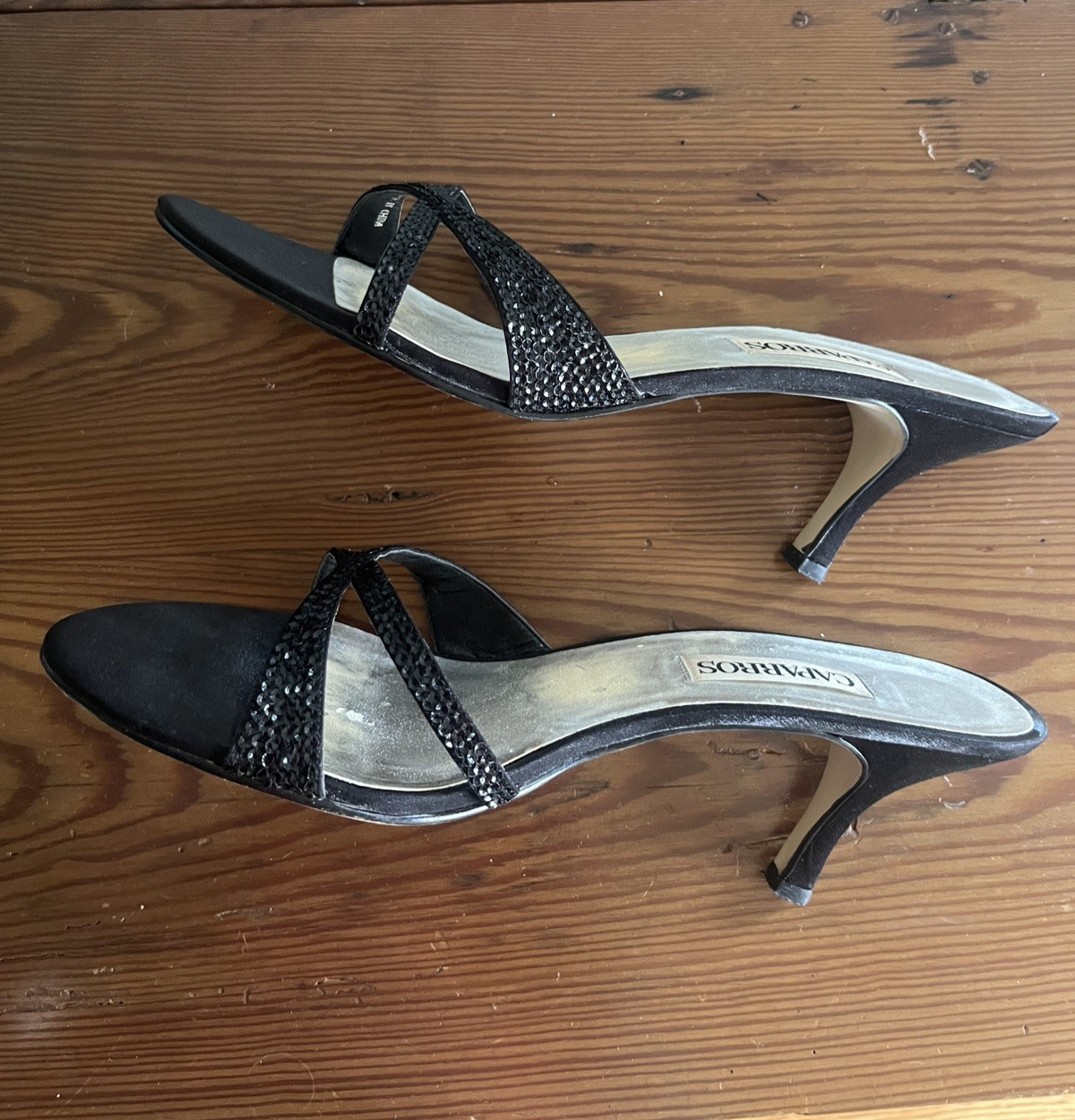 CAPARROS Black Sequin Slide Heels Women’s 10 B 3 1/4 inch heel