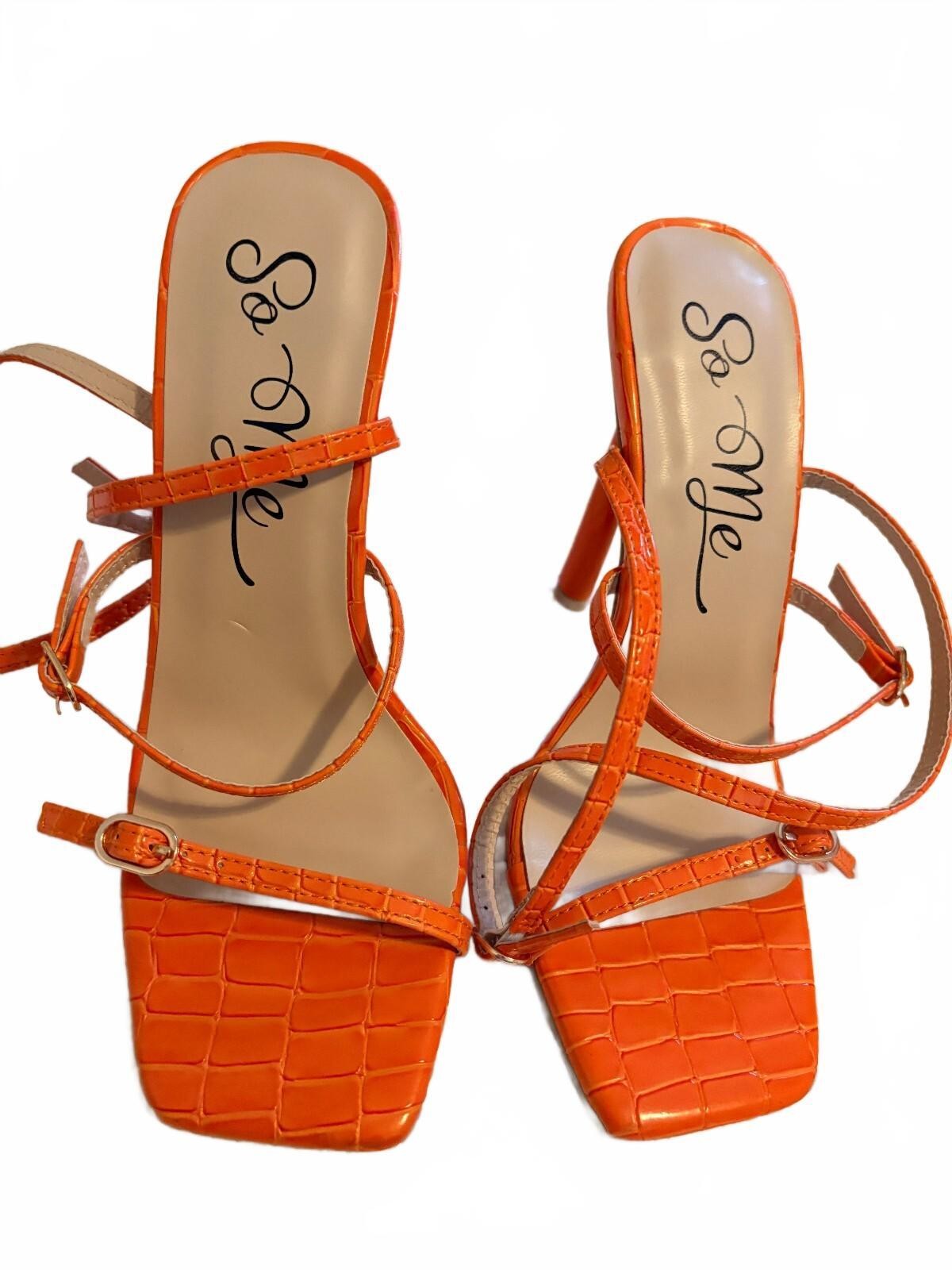 So Me Orange Croc-Embossed Strappy High Heel Sandals from Hollywood Studio