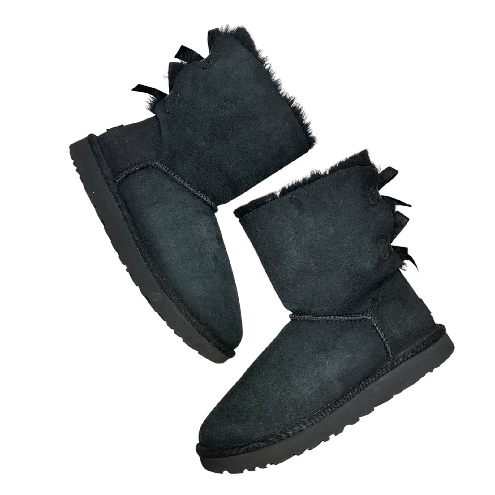 UGG Bailey Bow II Black Suede Triple Bow Winter Boots 1016225 Womens 8