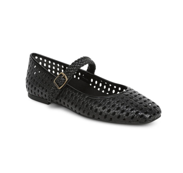 NEW VIONIC Alameda Woven Mary Jane Flat, Black Leather (Medium)