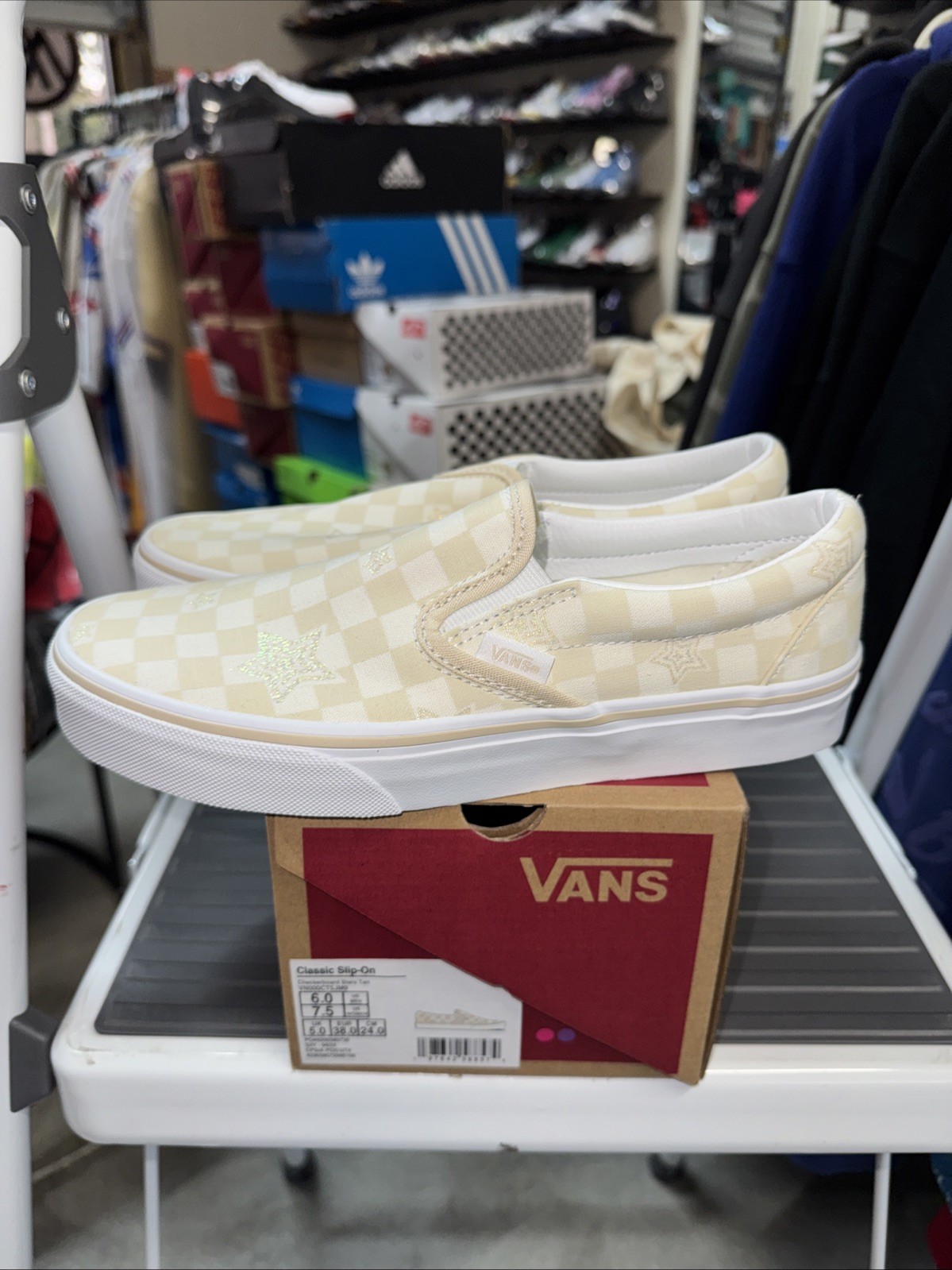 Vans Classic Slip-On Checkerboard Stars Sz 6