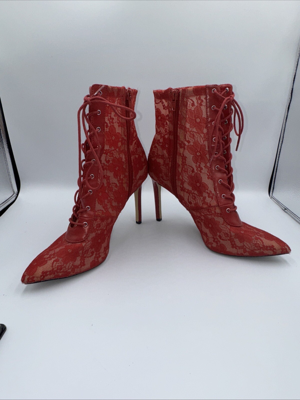 INC Womens Indira Red Floral Lace Up Booties Shoes 9M See description …