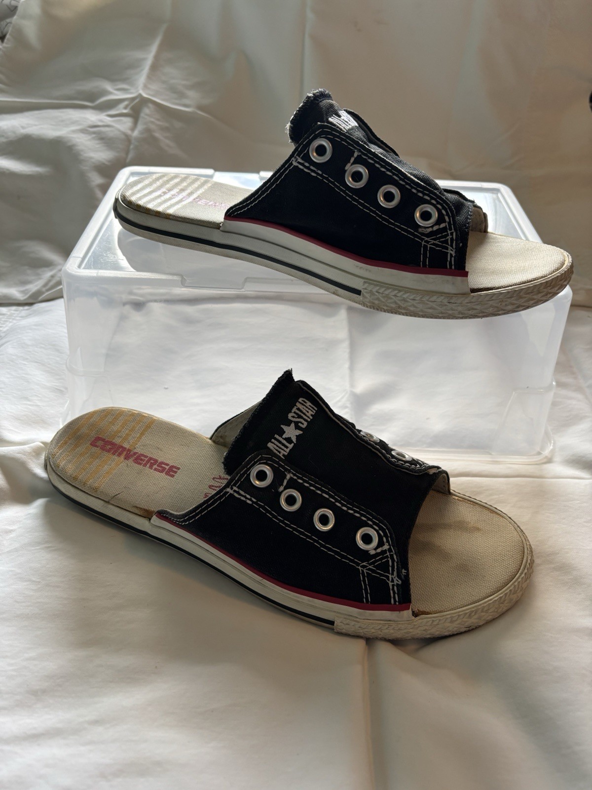Converse Women’s Black Canvas Slide Sandals Slip-On Open Toe Logo US 9
