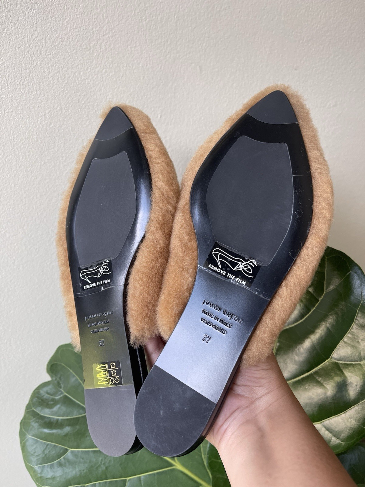 Jenni Kayne Shearling Mules Natural Size 37 NEW Cozy Slip On Flats Real Leather
