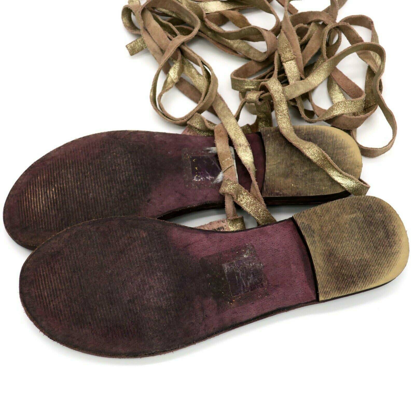 Free People Dahlia Lace Up Wrap Gladiator Sandals Metallic Leather Women’s 36 6M