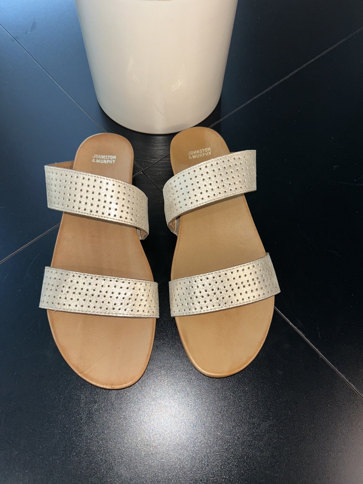 Johnston & Murphy Jodi Perfed Gold Metallic Slide – Size 8.5, Brand New in Box