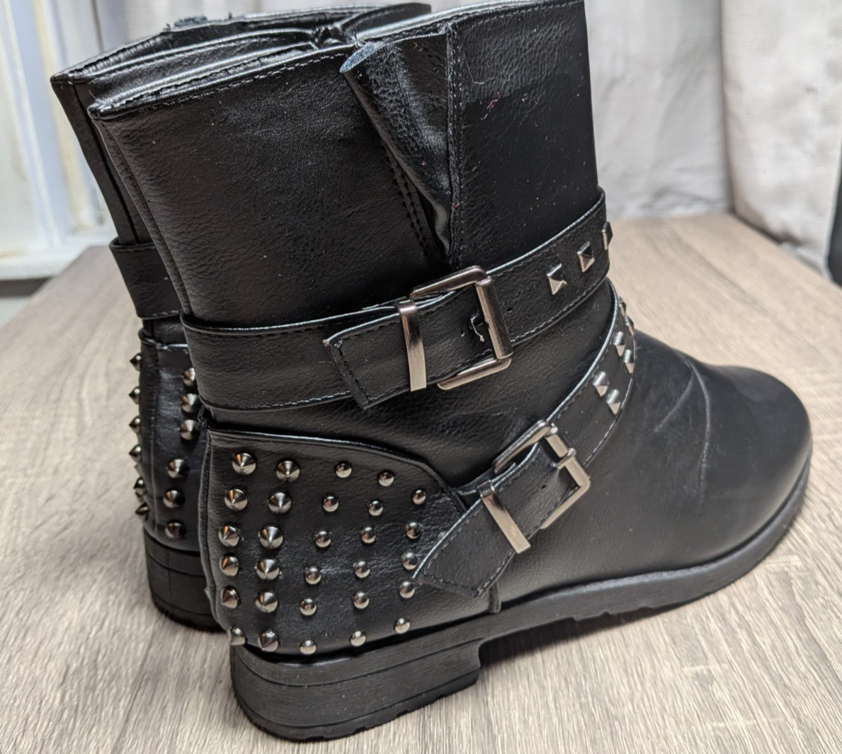 Soho Girls Black Studded Biker Boots Sz Womens 10 Combat Goth Punk Grunge Zip