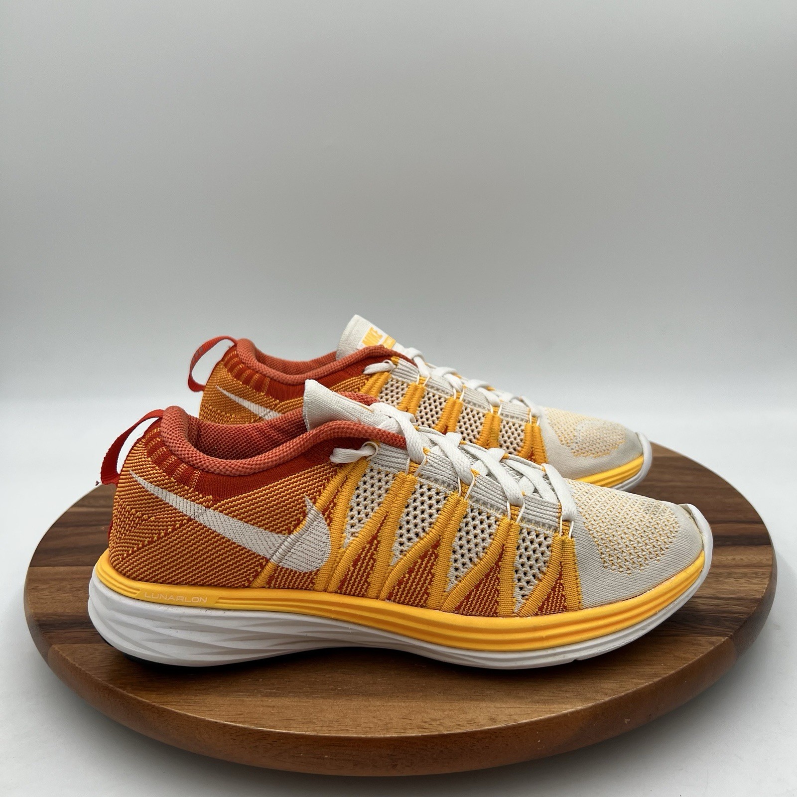 Size 8.5 Nike Womens Flyknit Lunar 2 Orange/white Running Sneakers Shoes