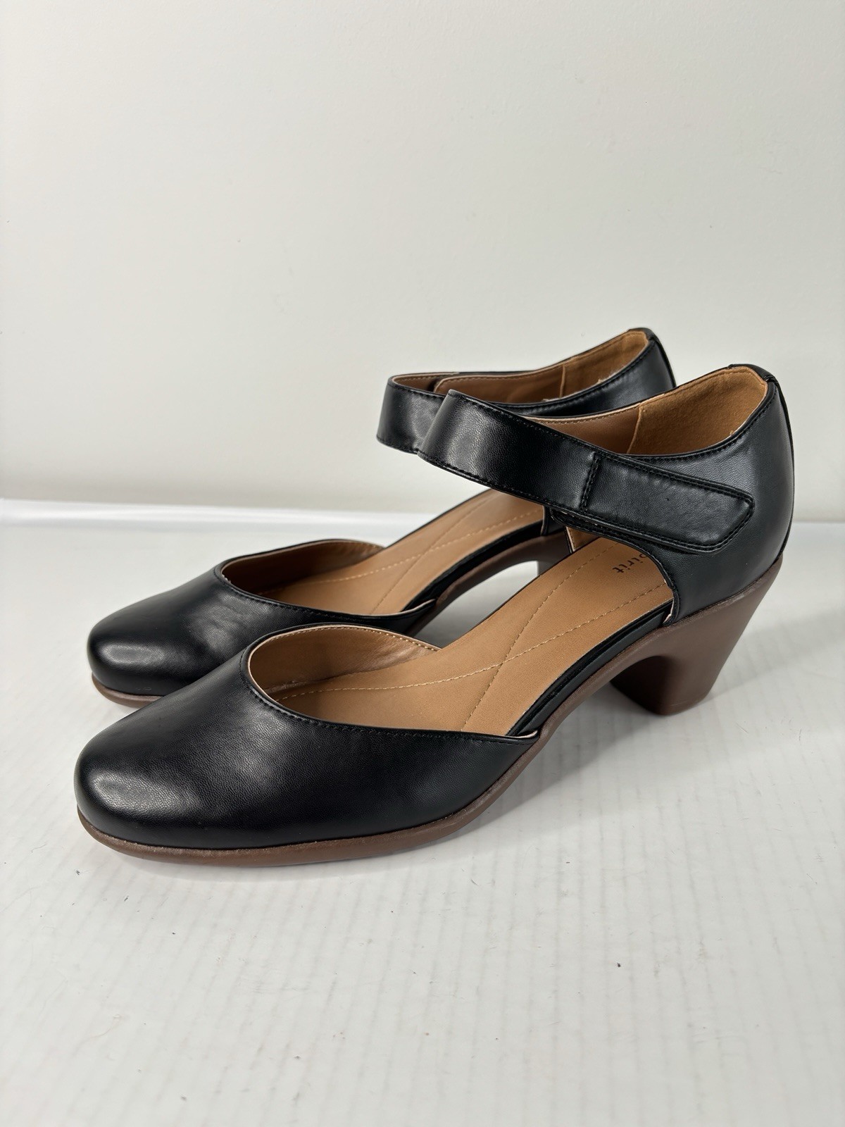 Easy Spirit Clarice Mary Jane Pump Hook Loop Ankle Strap Size 9.5 Black Leather