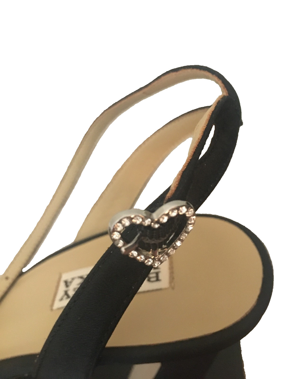Badgley Mischka Caia Black Crepe Platform Sandals Embellished Heart NIB Size 11