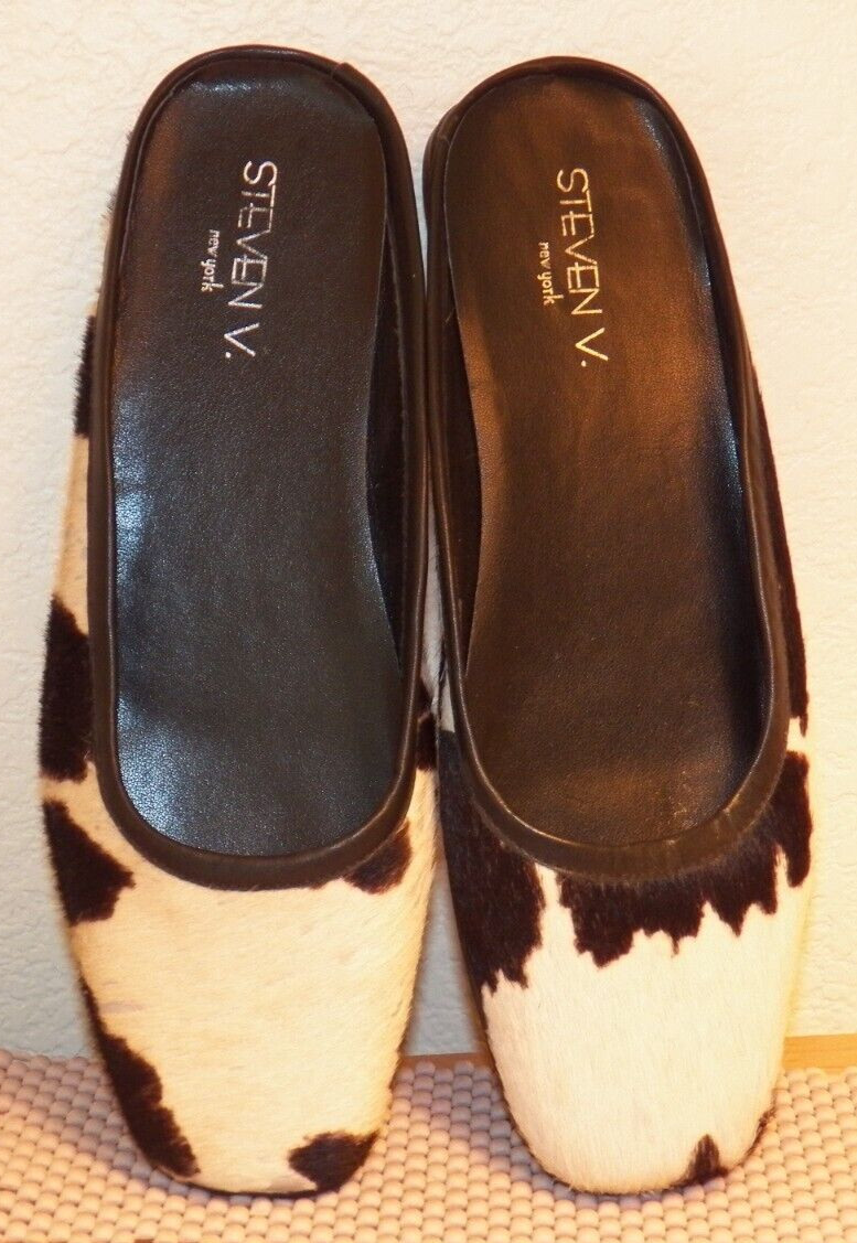 STEVEN NEW YORK ANIMAL HAIR LEATHER SLIDE ON SHOES WOMENS 7B PRE-OWNED