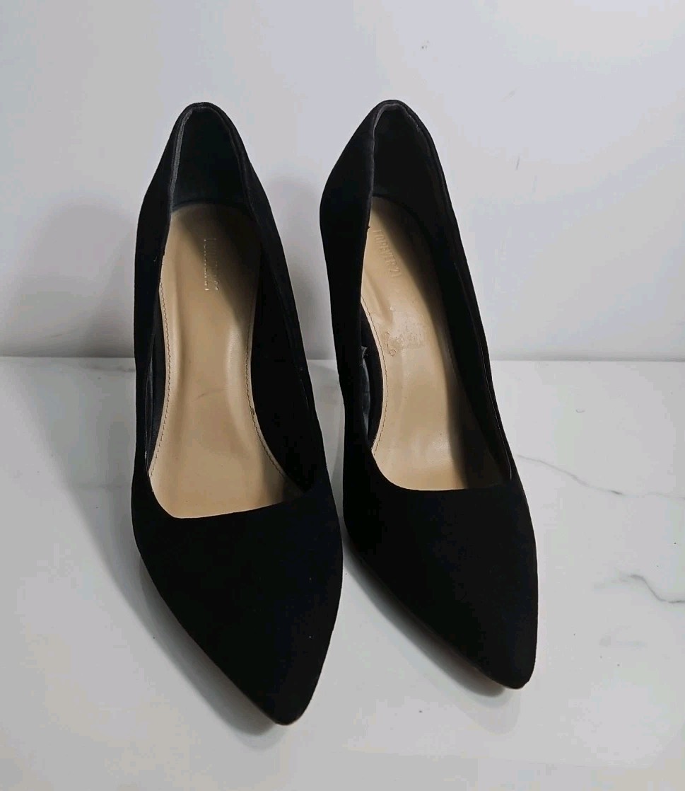 Forever 21 black Faux Suede Textile 4″ Heels Slip-On Shoes 8