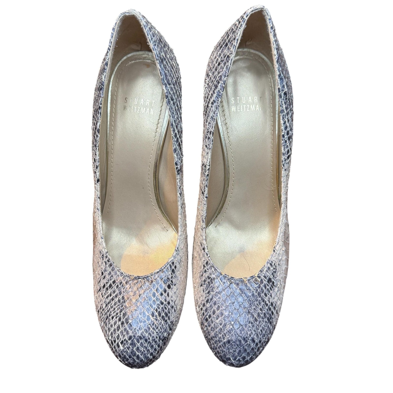 Stuart Weitzman Shoes Womens Size 8.5 White Snake Print Round Toe Pumps LW11031