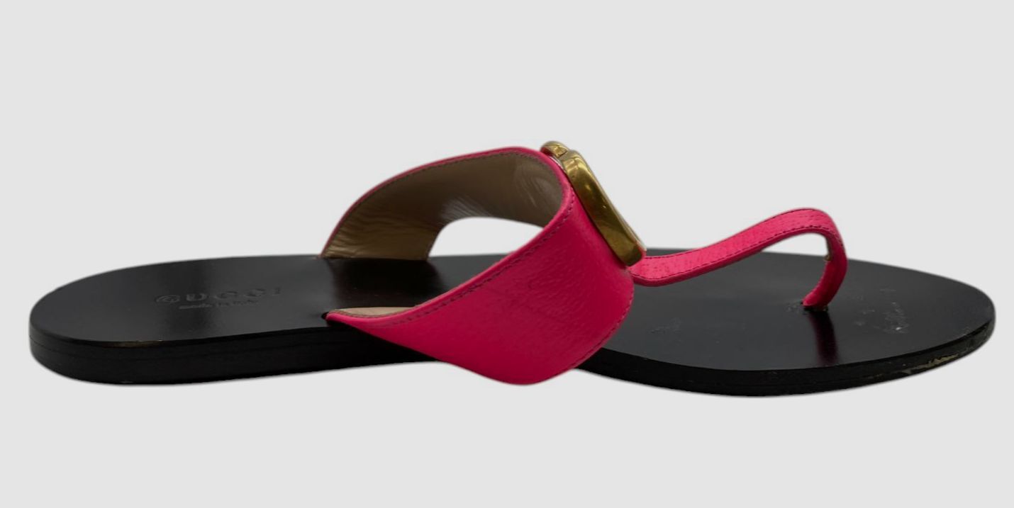 Gucci Women’s Pink Flat Marmont Leather Thong Sandals Shoes Size 37