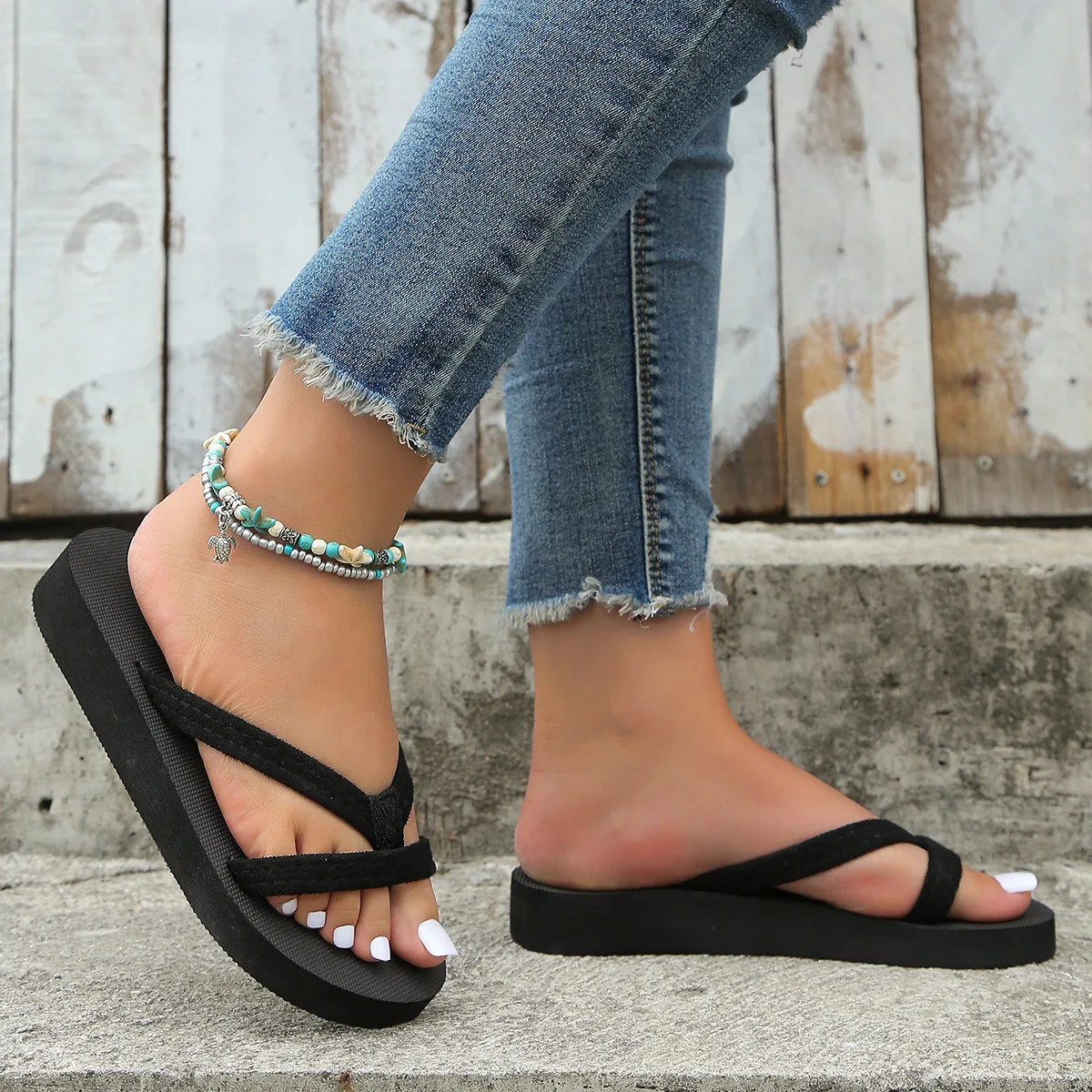 Women Slippers Outdoor Light Weight Cool Shoes Ladies Flat Flip-flop Black Non-s