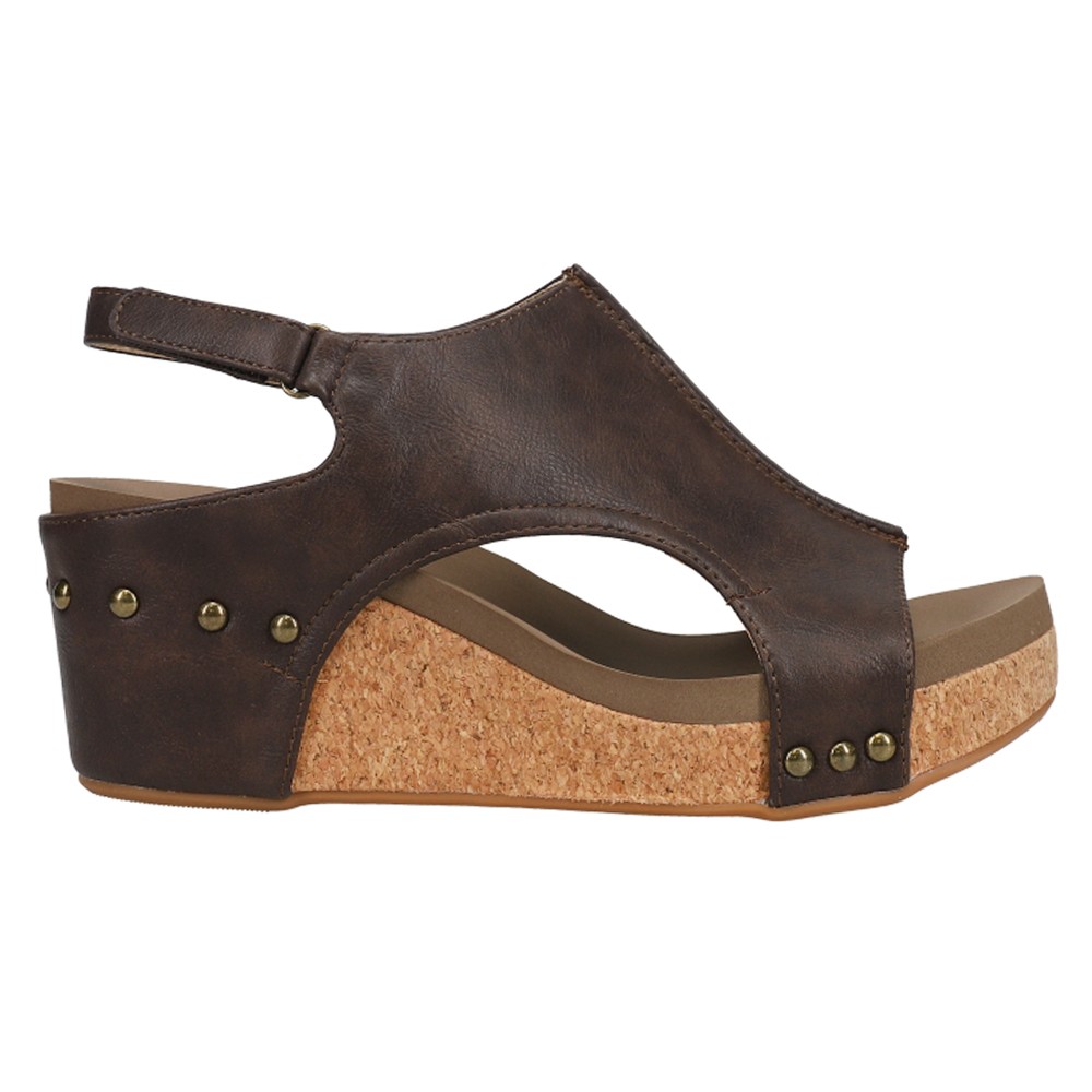 Corkys Carley Studded Slingback Wedge Womens Brown Casual Sandals 30-5316-CHSM