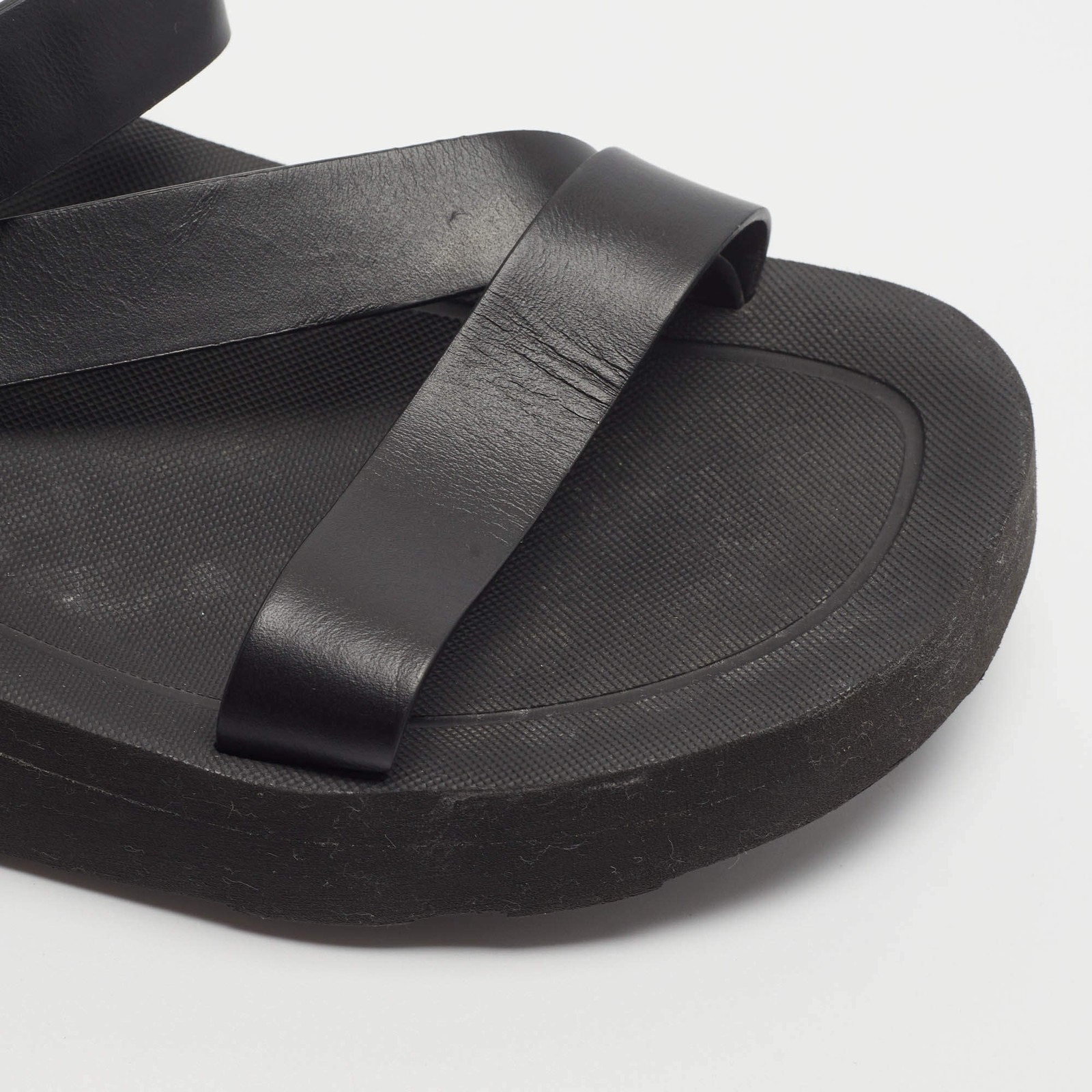 Hermes Galaxy Size 37 Black Leather Ankle Strap Sandals