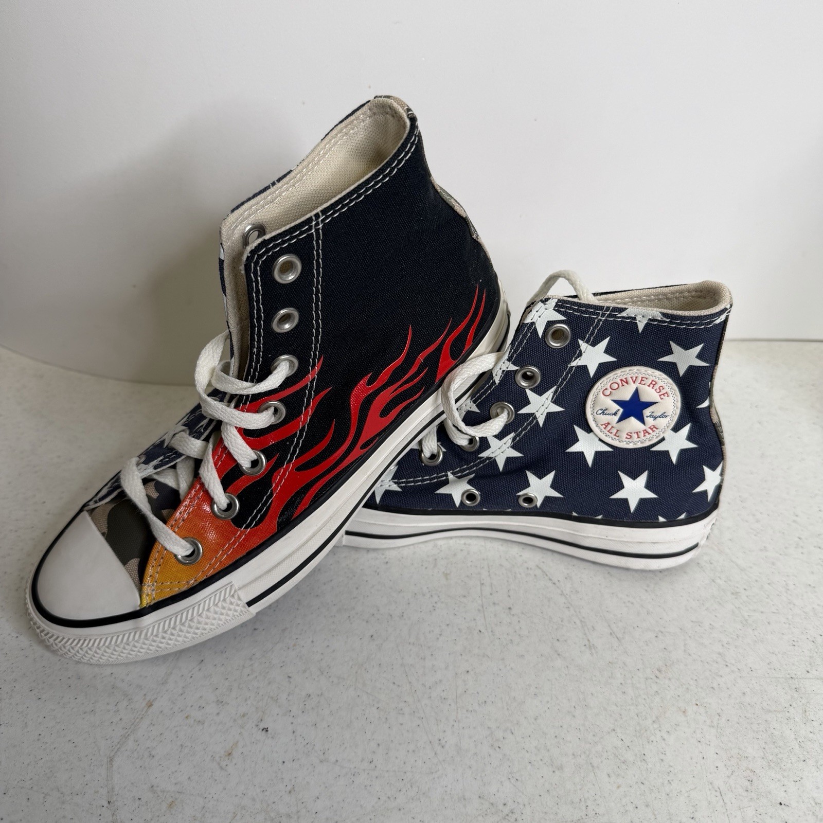 Converse CTAS Hi Top Shoes Women’s Size 6 Flames Camo American Flag NEW