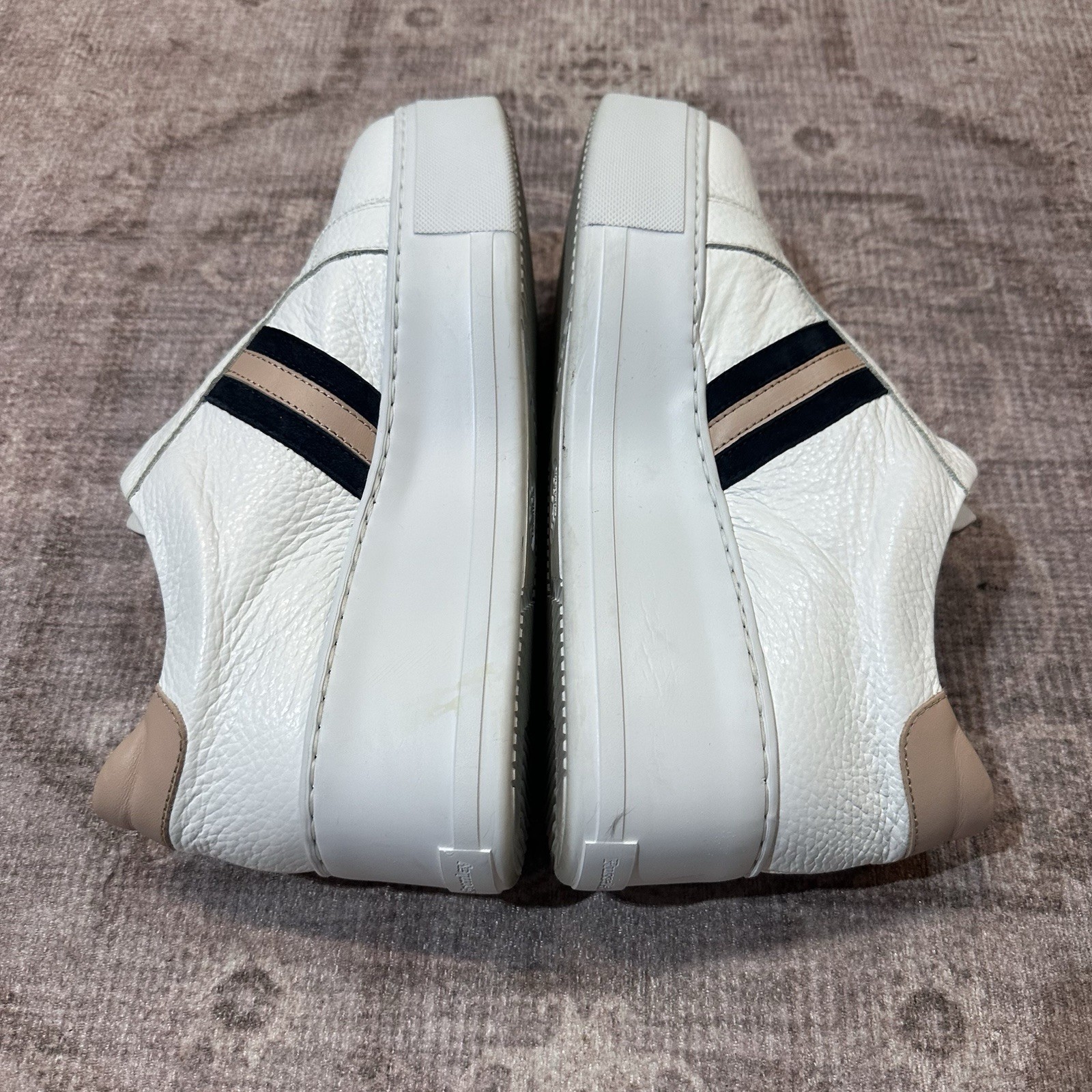 Russell & Bromley White Leather Stripe Platform Sneakers Italy Size 40 US 9.5