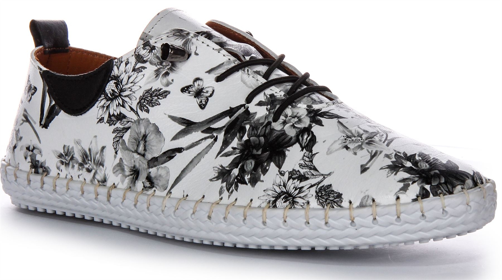 Justinreess England Lexi 3 Pull Tab Leather Women Sneaker White Black US 5 – 11