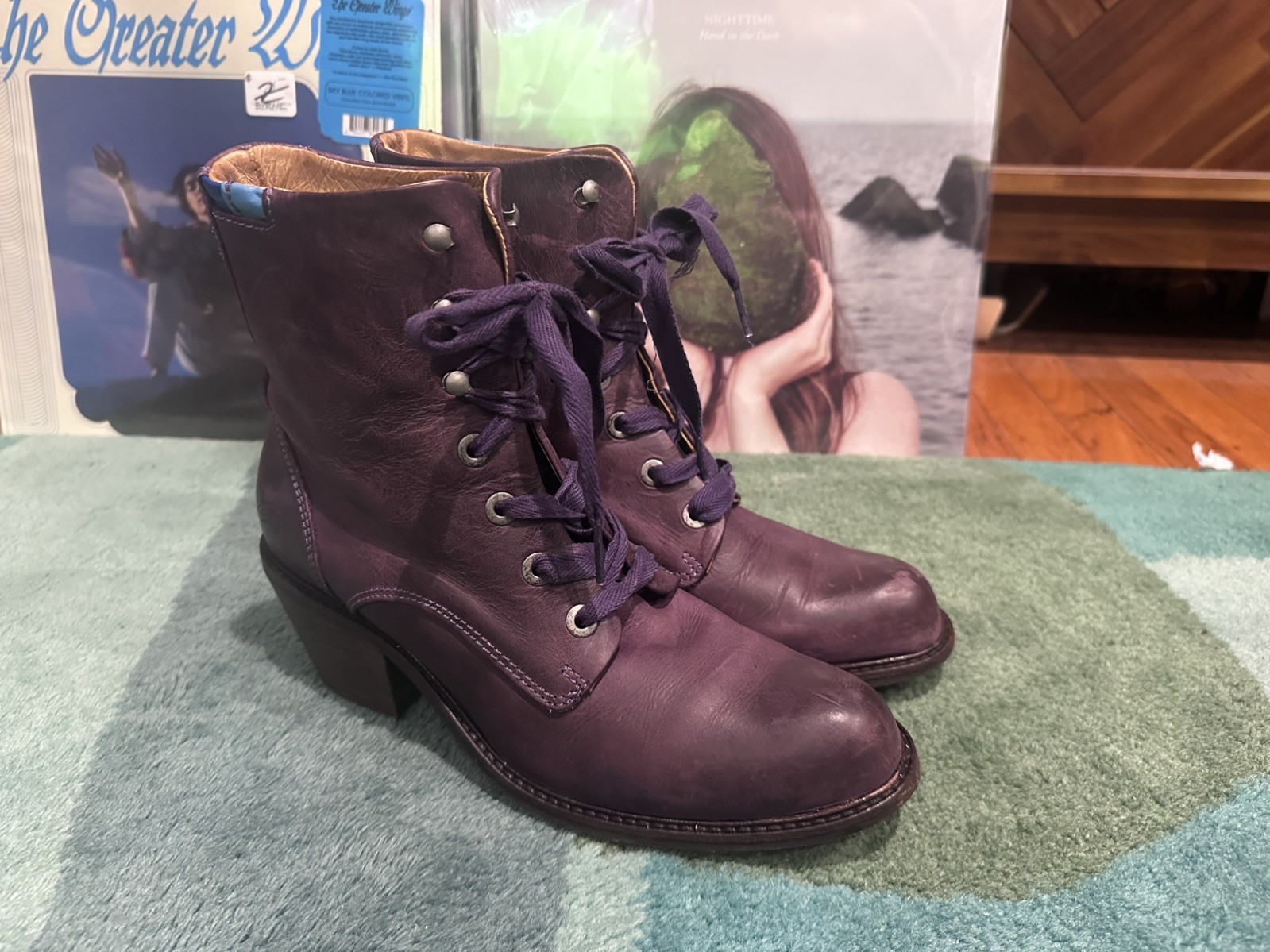 Fluevog EXCELLENT Adriana Nuni purple leather lace-up heeled boot – 11
