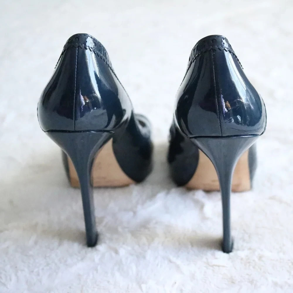 Vintage Navy Open Toe Pump Heel Italian Women’s Size 7
