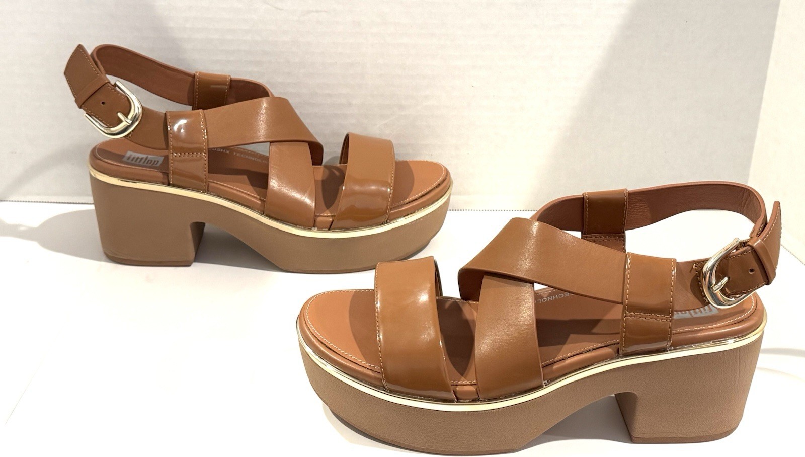 FitFlop Platform Sandals Brown Leather Clog Heels Slingback Women’s Size 8 US