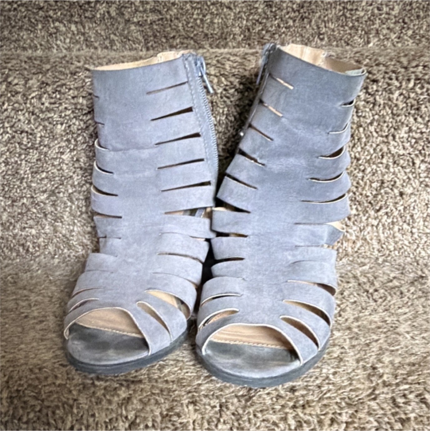 Trash Gray Strappy Block Heel Ankle Strap Zipper Women’s Sandals US 9