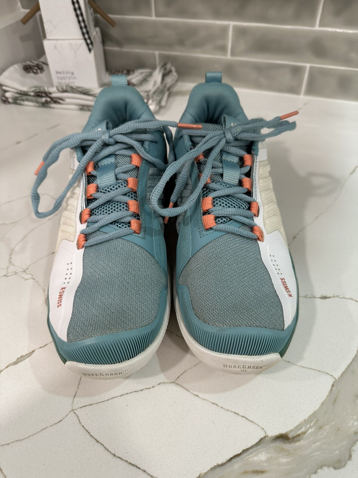 K-Swiss Ultrashot 3. Women Size 8.5 Color Blanc De Blanc/Nile Blue/Desert Flower