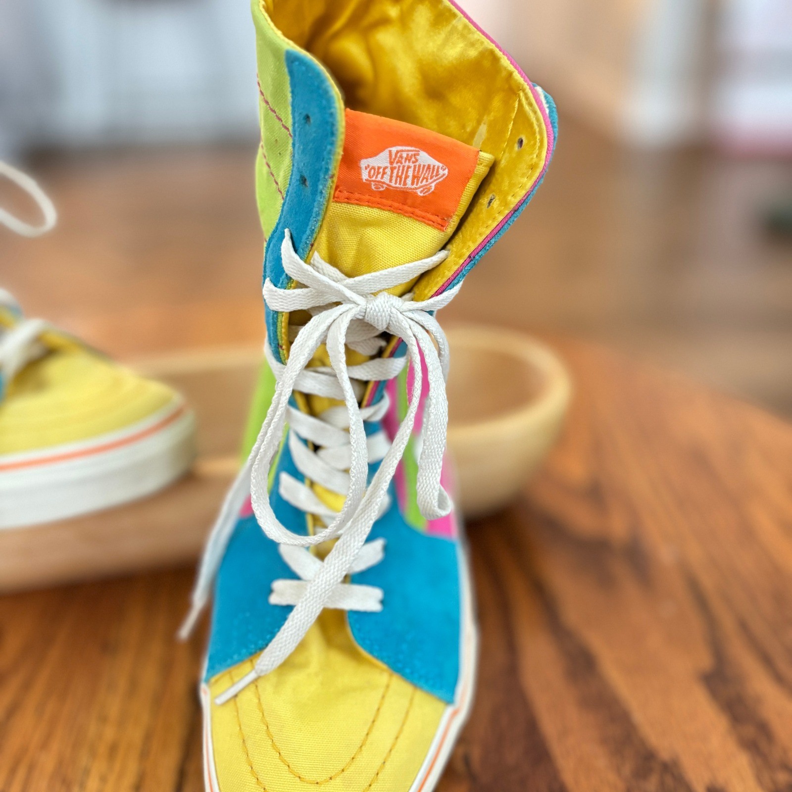 Vans Sk8-Hi Extra High Top Sneakers, Color Block Neon Pink Green Yellow Blue