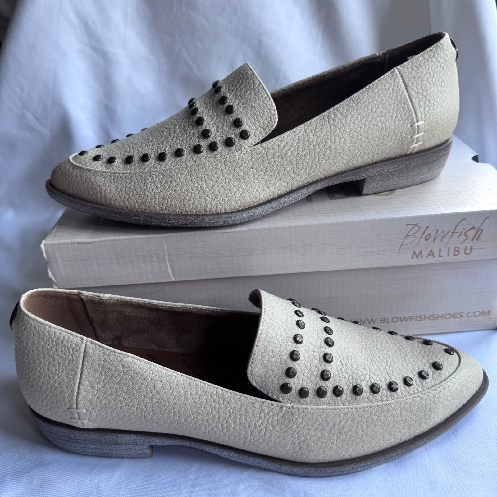New Blowfish Malibu Harper Off White Loafers Studded Slip On Vegan Shoes US 10M