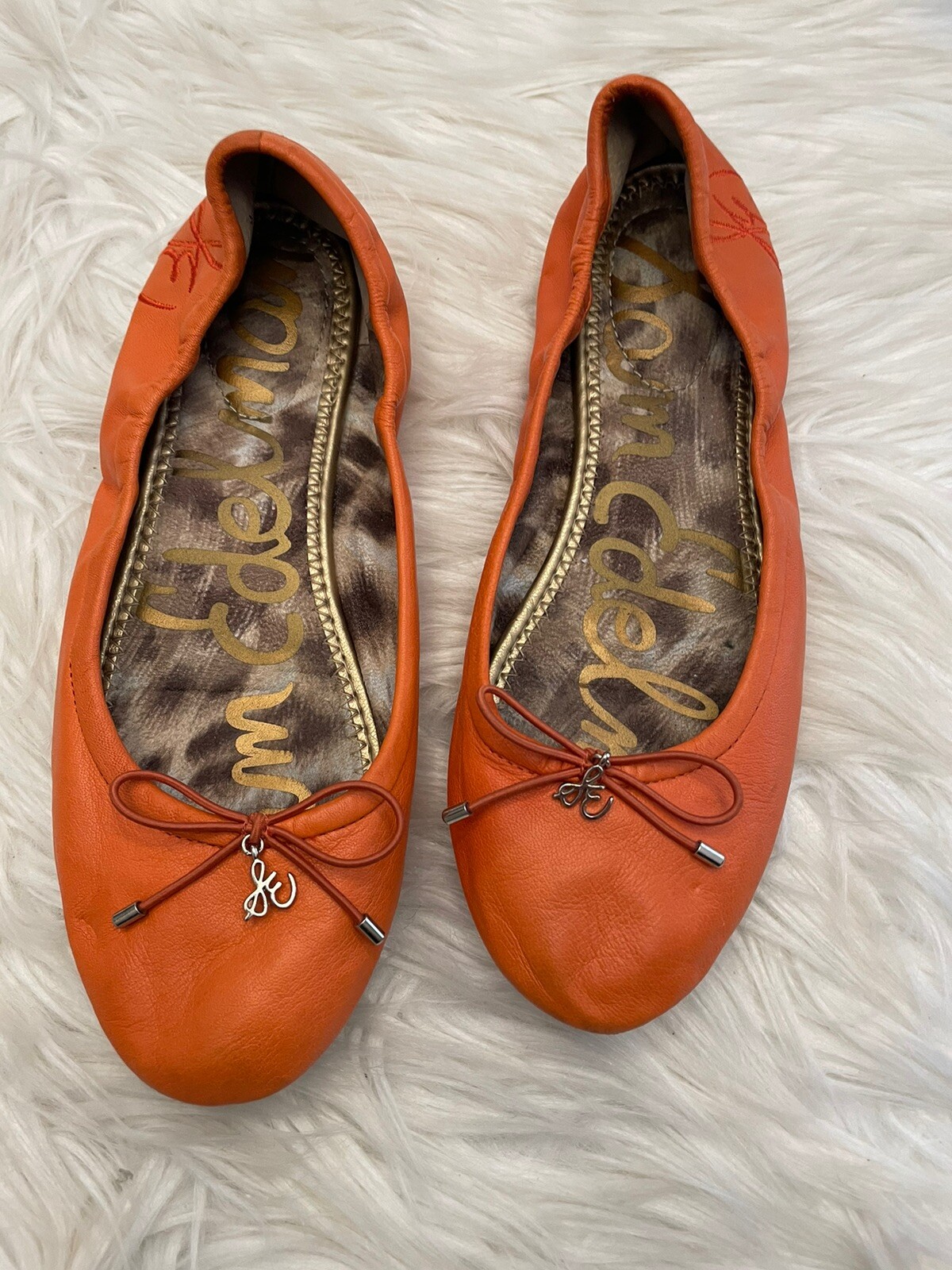 Sam Edelman Size 6.5M Felicia Ballet Flats Orange Leather Comfort Bow