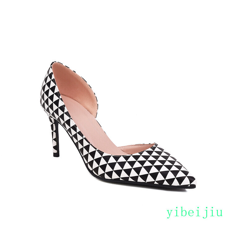 Women’s Classic High Heel Stilettos Shoes Pumps Geometric Triangle Print D’Orsay