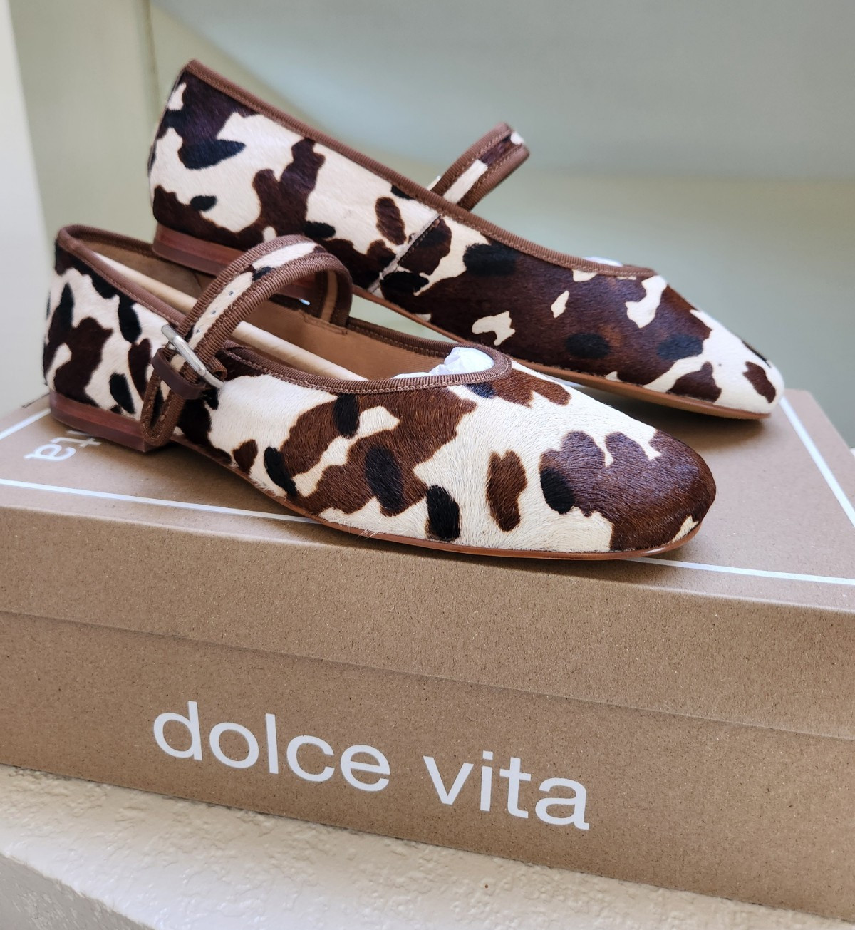 Dolce Vita Roslyn Ballet Flats Cocoa Taurus Calf Hair Real Fur Size 7.5 NIB