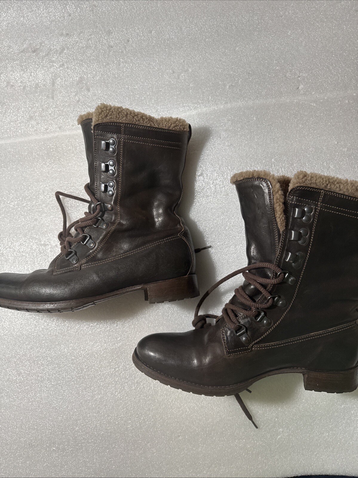 NDC N.D.C WHITESTAR R’ CUSNA BOOTIE BROWN LEATHER COMBAT BOOTS EU 38 US 8 Sherpa