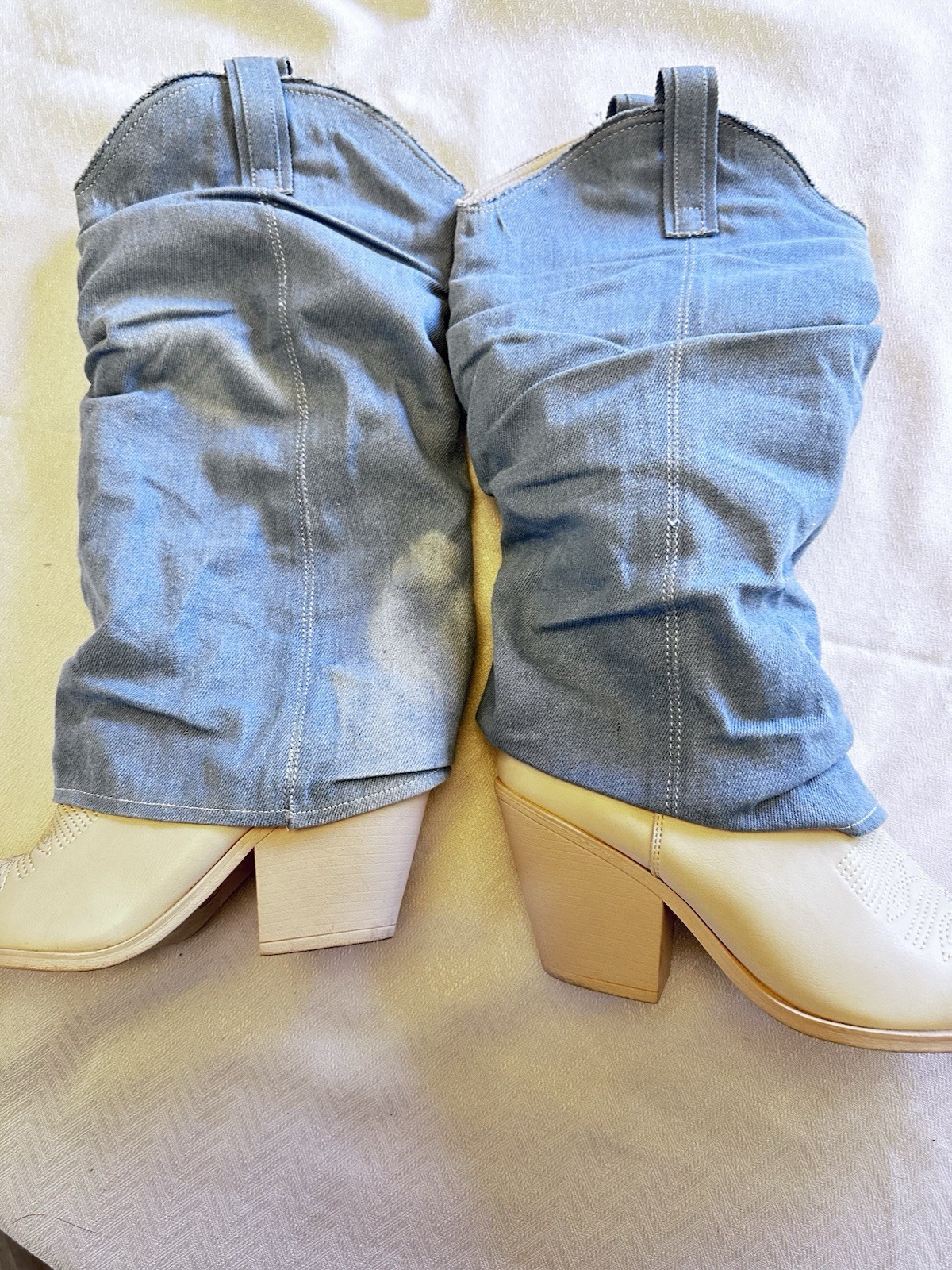 Abata Shoes Prairie Girl Womens Cream Trendy Denim Covered Cowgirl Boots Size 8