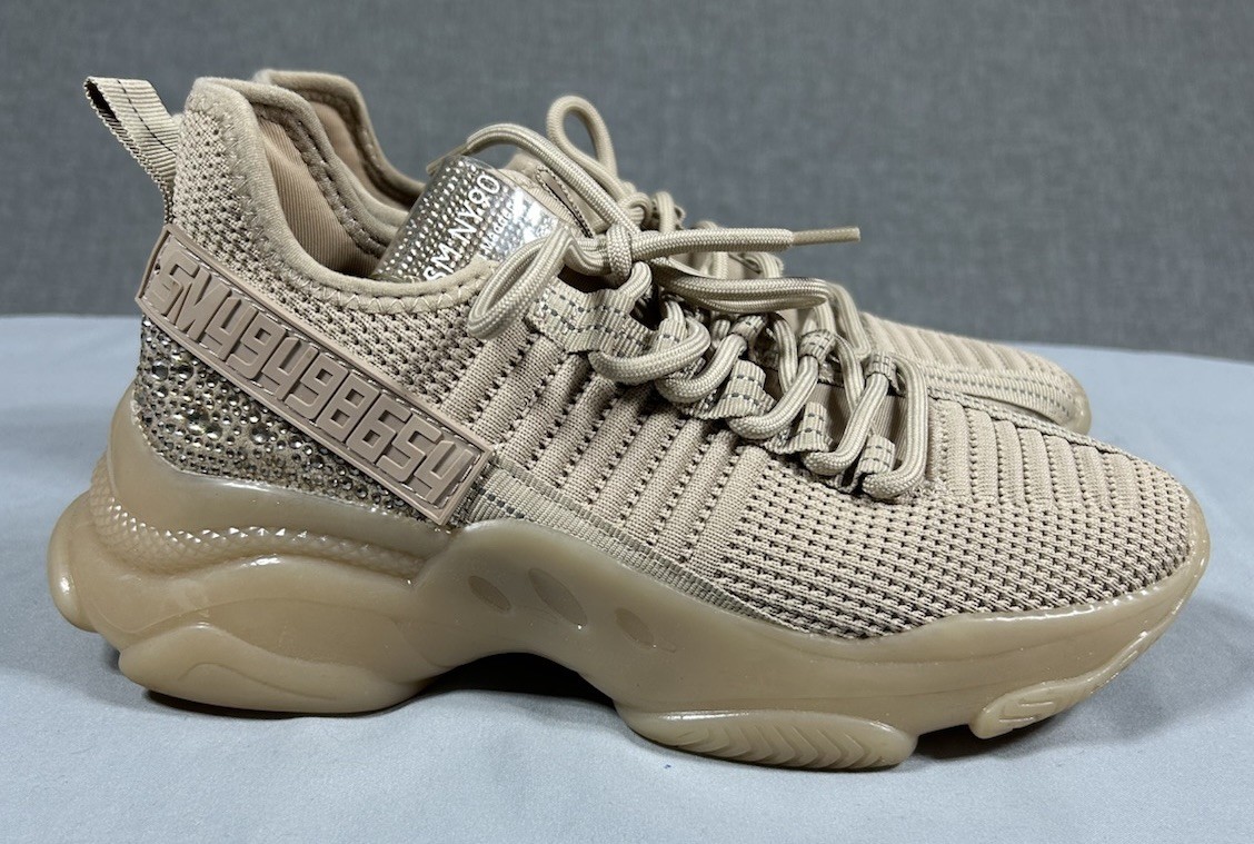 Steve Madden Rhinestone Maxima SM NY90 Tan Beige Sneaker Womens Size 7.5