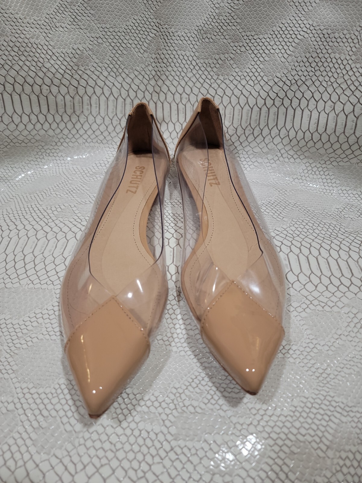 Schutz CLEARLY SEE THROUGH VINYL NUDE FLATS SHOES Sz 8B
